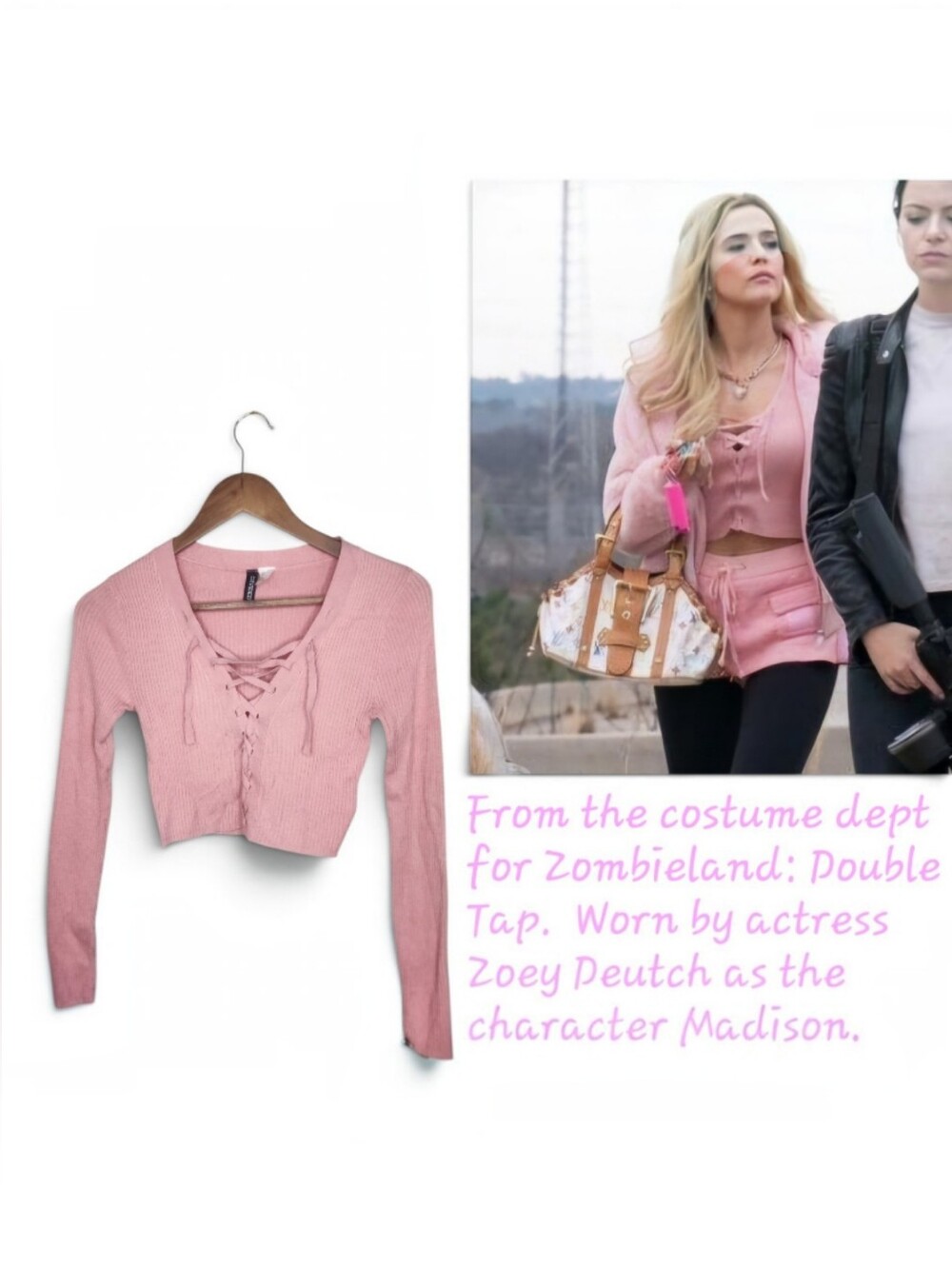 H&M Divided Lace Up Rib Knit Crop Top in Pink Size XS
